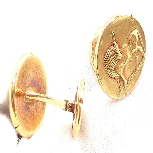 Vintage! Van Cleef & Arpels G. L'Enfant 18k Yellow Gold Zodiac Taurus Cufflinks - Picture 11 of 16